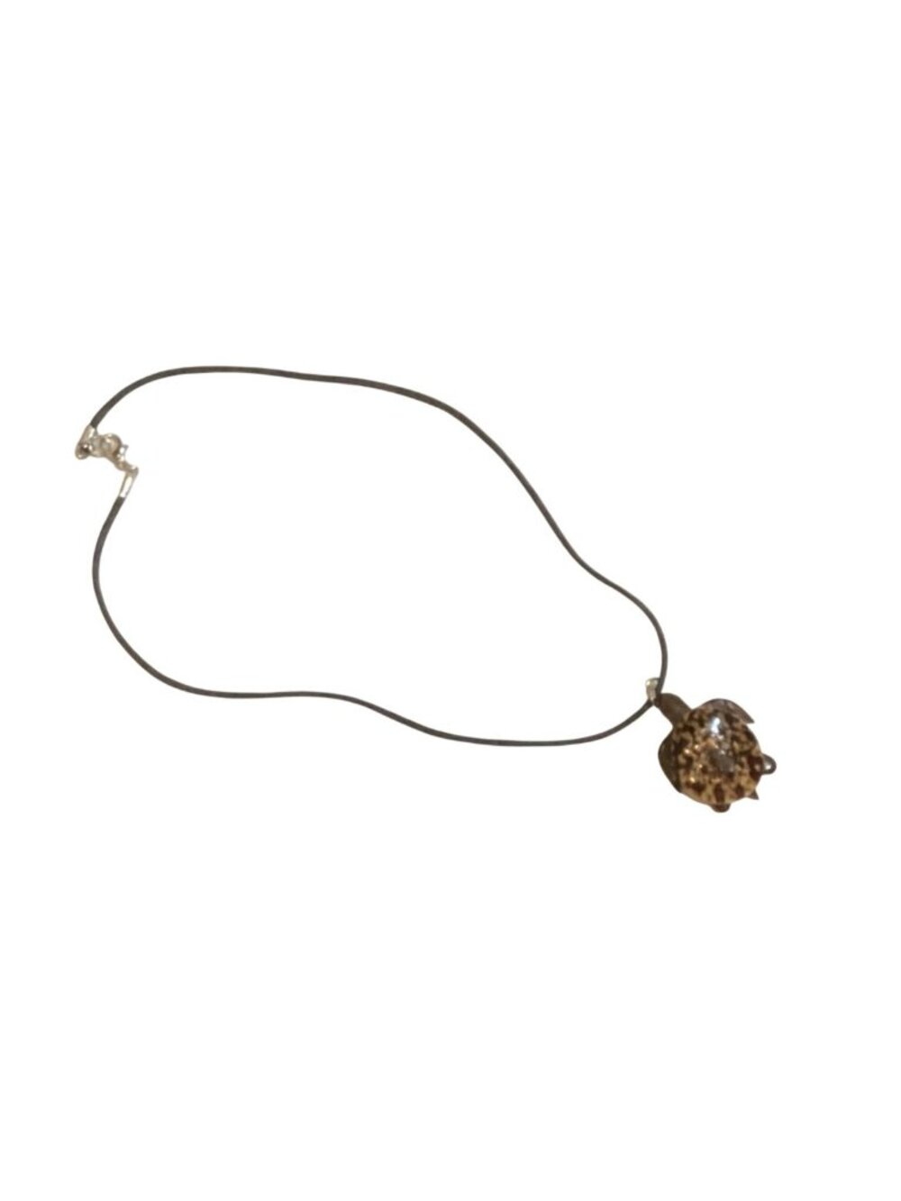Turtle Pendant Necklace Shell Design On Black Cord Adj Length Lobster Clasp